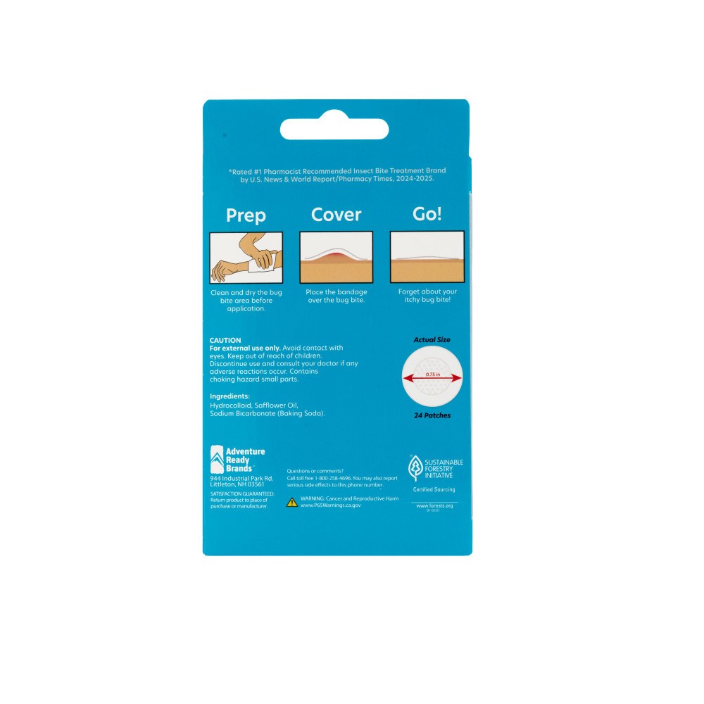 back of box of After Bite Bug Bite Bandages